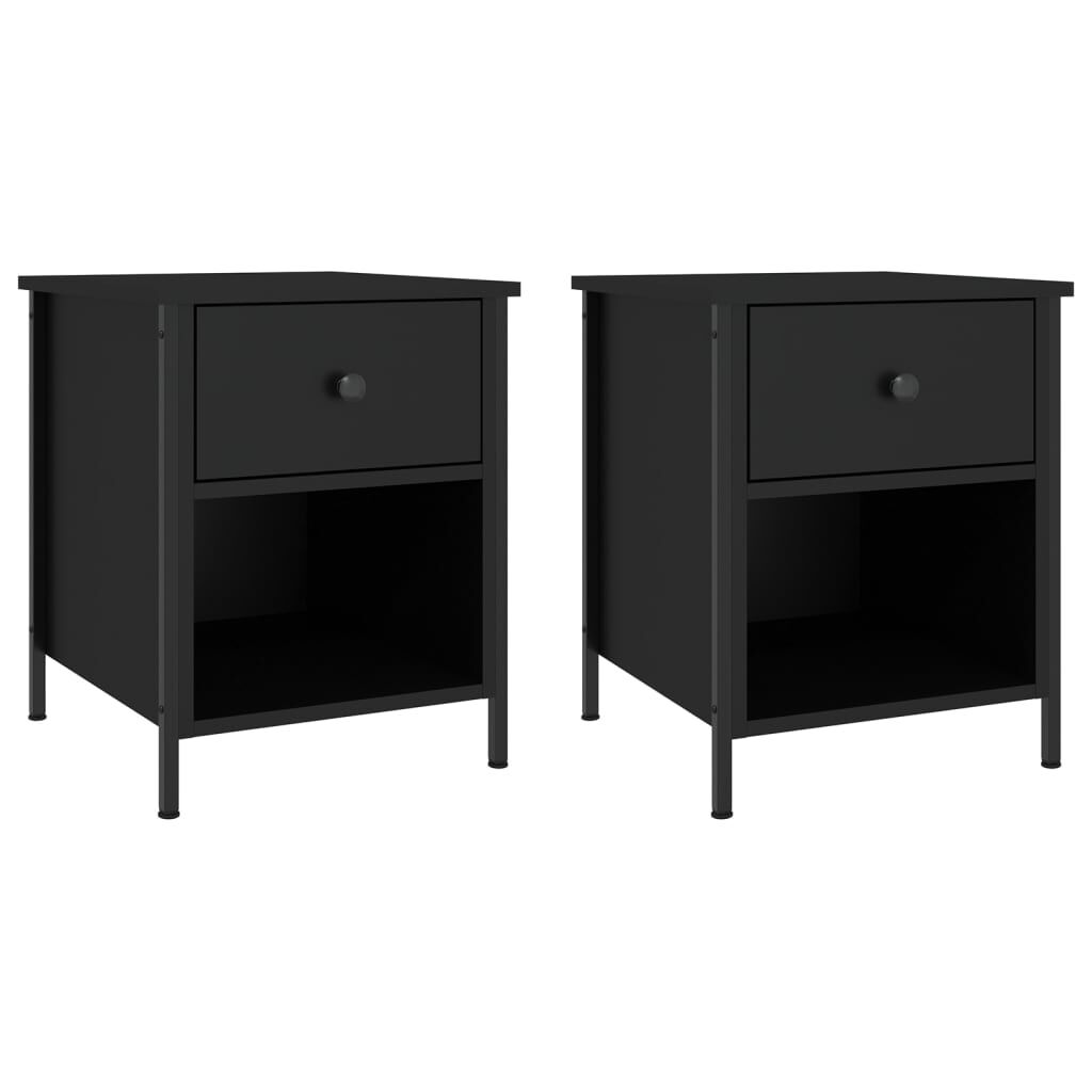vidaXL Κομοδίνα 2 Τεμ. Μαύρα 40 x 42 x 50 εκ. από Επεξεργασμένο Ξύλο