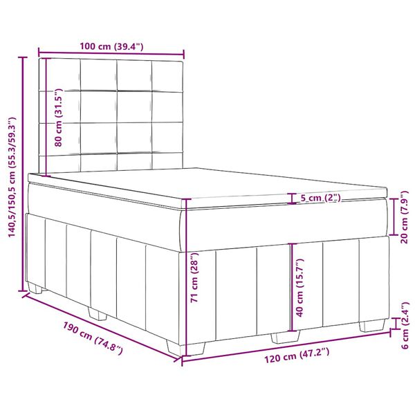 vidaXL Κρεβάτι Boxspring με Στρώμα Σκούρο Καφέ 120x190 εκ Υφασμάτινο