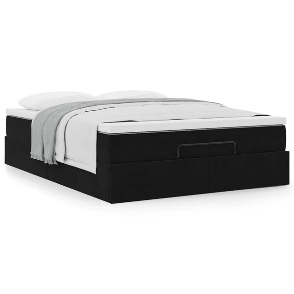 vidaXL Οθωμανικό κρεβάτι με στρώμα Μαύρο 140x190cm Βελούδο