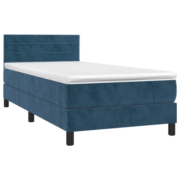vidaXL Κρεβάτι Boxspring με Στρώμα Σκούρο Μπλε 90x190 εκ. Βελούδινο