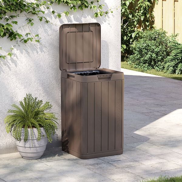 vidaXL Κάδος Απορριμμάτων Εξωτερ. Χώρου Καφέ 38x38x65 εκ. Πολυπρ/λένιο