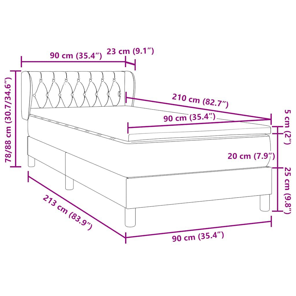 vidaXL Box Spring κρεβάτι με στρώμα ροζ 90x210 εκ. Βελούδινο