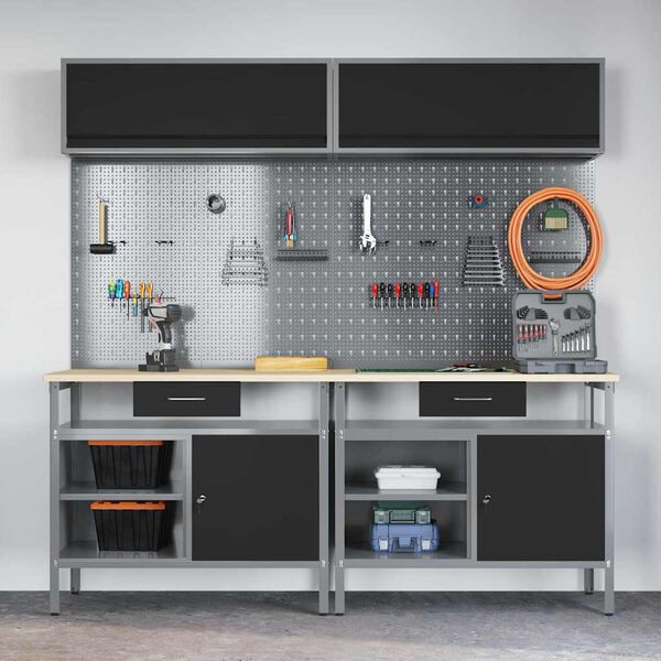 vidaXL Σετ πάγκου εργασίας 8 pcs Μαύρο 200 x 55 x 200 εκ Ατσάλι