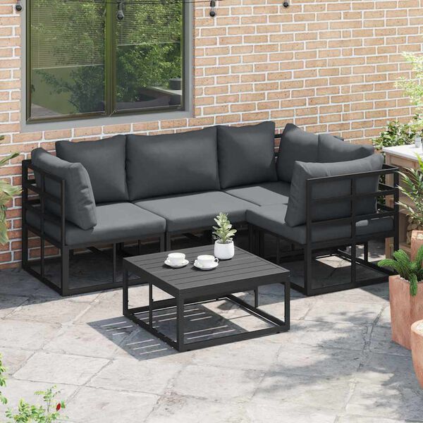 vidaXL Σετ Καναπέ Κήπου με μαξιλάρι 5 pcs Μαύρο Αλουμίνιο