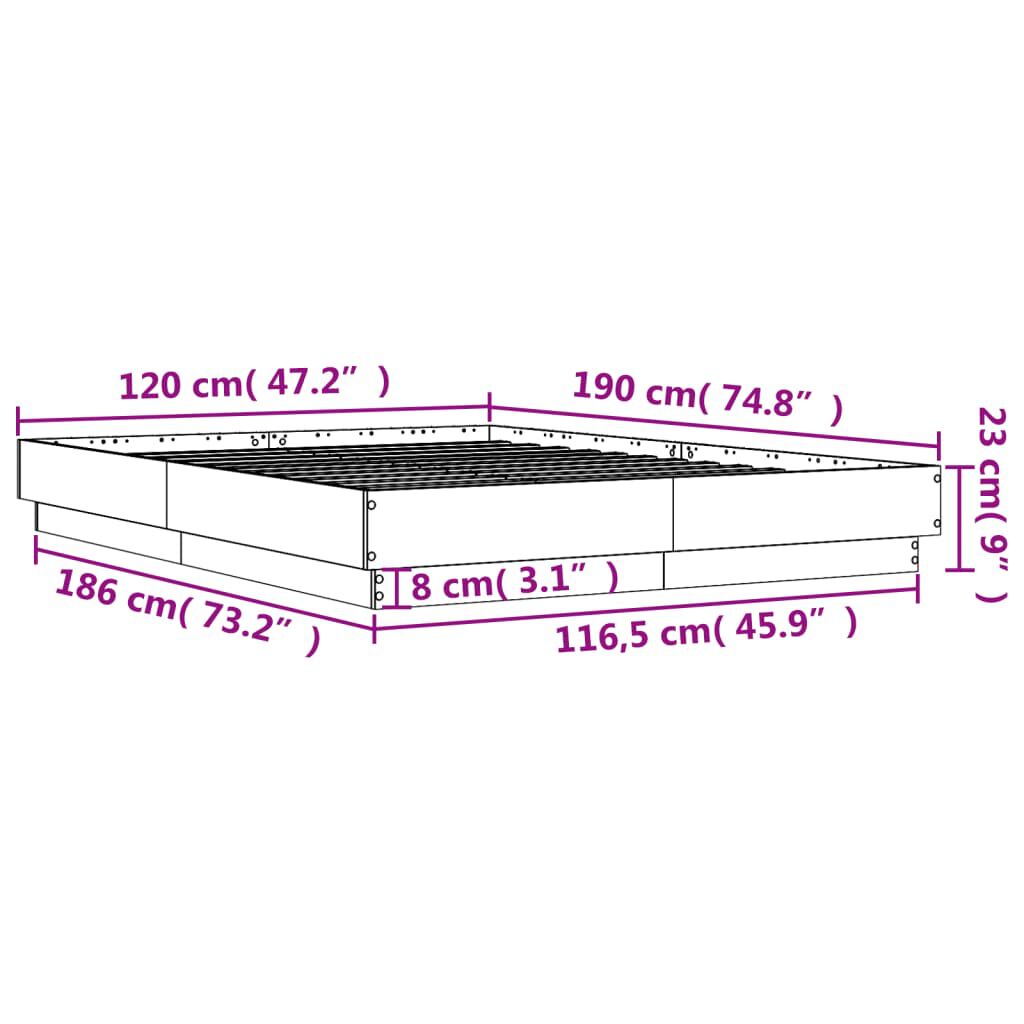 vidaXL Πλαίσιο Κρεβατιού με LED Καπνιστή Δρυς 120x190 εκ.