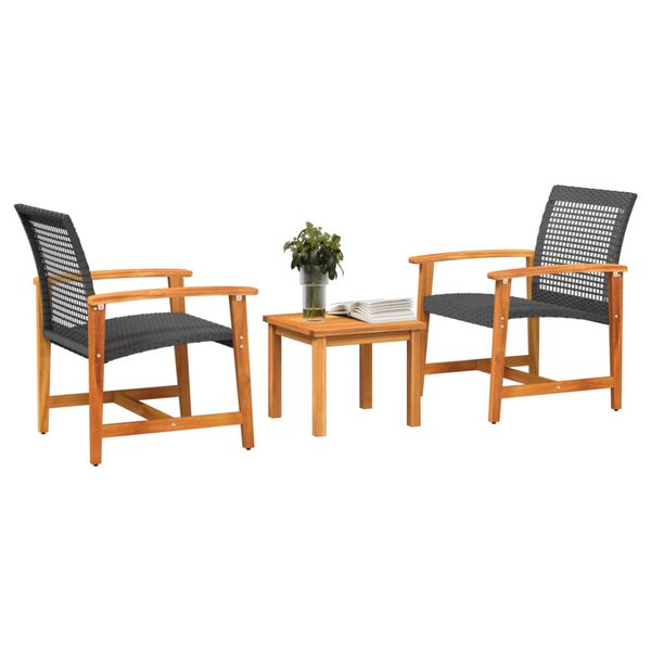 vidaXL Σετ Επίπλων Bistro 3 τεμ. Μαύρο Συνθετικό Ρατάν / Ξύλο Ακακίας