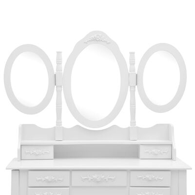 vidaXL Μπουντουάρ με Σκαμπό και Αναδιπλούμενο Τριπλό Καθρέφτη Λευκό