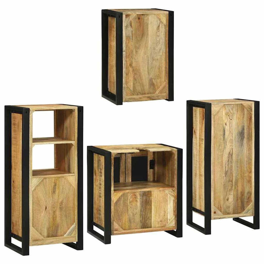 vidaXL Σετ Επίπλων Μπάνιου Επιτοίχιο 4 pcs Καφέ Στερεό ξύλο μάνγκο