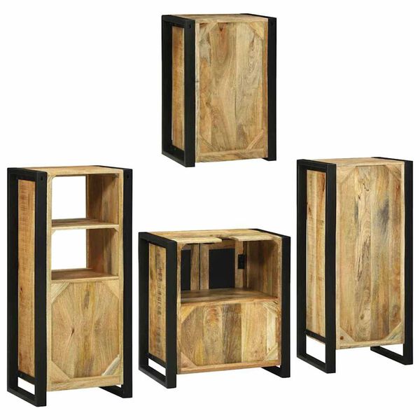 vidaXL Σετ Επίπλων Μπάνιου Επιτοίχιο 4 pcs Καφέ Στερεό ξύλο μάνγκο