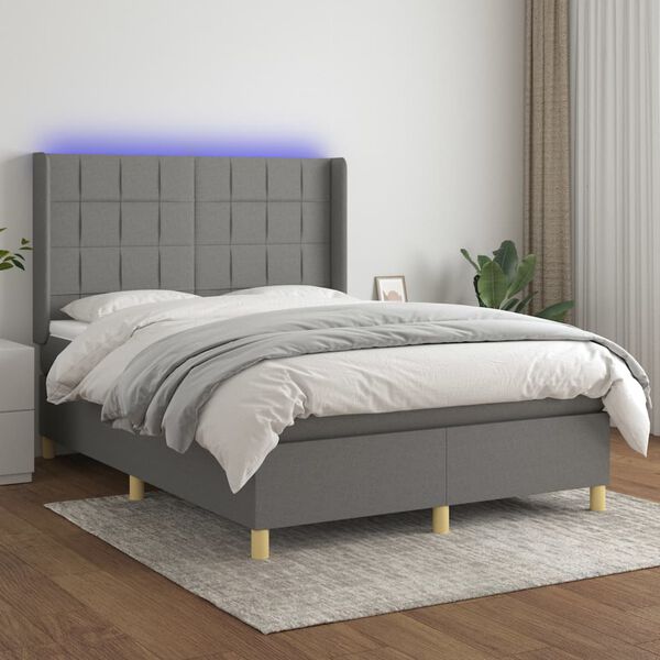 vidaXL &Kappa;&rho;&epsilon;&beta;ά&tau;&iota; Boxspring &mu;&epsilon; &Sigma;&tau;&rho;ώ&mu;&alpha; & LED &Sigma;&kappa;.&Gamma;&kappa;&rho;&iota; 140x190&epsilon;&kappa;. &Upsilon;&phi;&alpha;&sigma;&mu;ά&tau;&iota;&nu;&omicron;