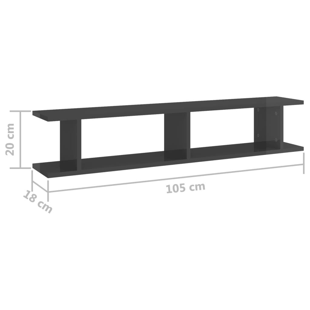 vidaXL Ραφιέρες Τοίχου 2 τεμ. Γυαλιστερό Γκρι 105x18x20 εκ Επεξ. Ξύλο