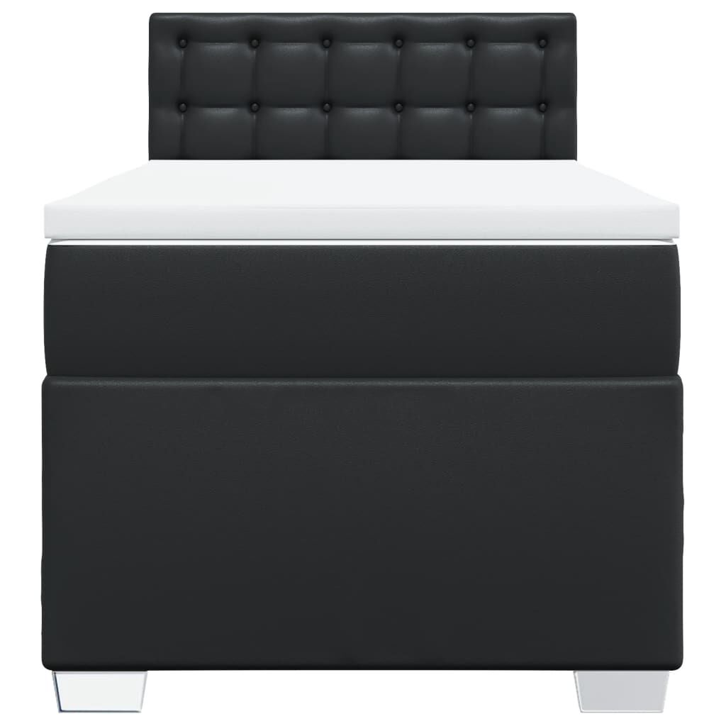 vidaXL Κρεβάτι Boxspring με Στρώμα Μαύρο 90x200εκ. από Συνθετικό Δέρμα