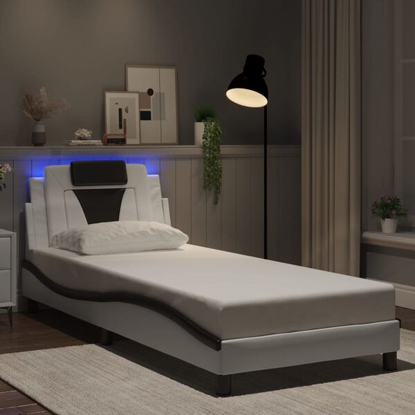 vidaXL Πλαίσιο Κρεβατιού με LED Λευκό/Μαύρο 90x200 εκ. Συνθετικό Δέρμα