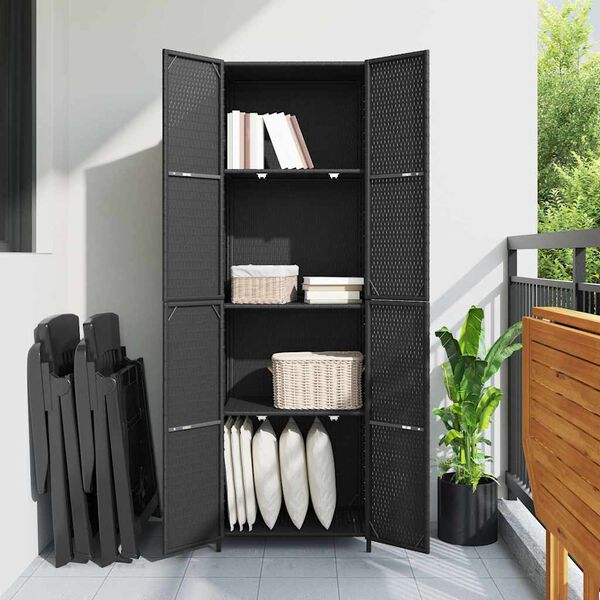 vidaXL Ντουλάπι Αποθήκευσης Κήπου Μαύρο 59x40x180 εκ. από Συνθ. Ρατάν