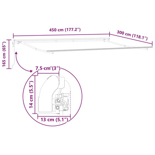 vidaXL Αυτόματη Ανασυρόμενη Τέντα Μαύρη 450x300 εκ