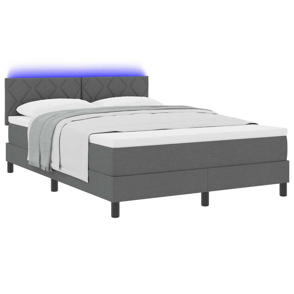 vidaXL Κρεβάτι με Ανατομική Βάση με Στρώμα & LED Σκούρο Γκρίζο 160x200 εκ. Ύφασμα