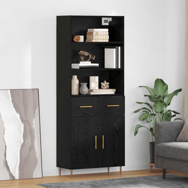 vidaXL Highboard &Mu;&alpha;ύ&rho;&eta; &Omicron;&xi;&upsilon;ά 69,5 x 34 x 180 &epsilon;&kappa;. &Epsilon;&pi;&epsilon;&xi;&epsilon;&rho;&gamma;&alpha;&sigma;&mu;έ&nu;&omicron; &xi;ύ&lambda;&omicron;