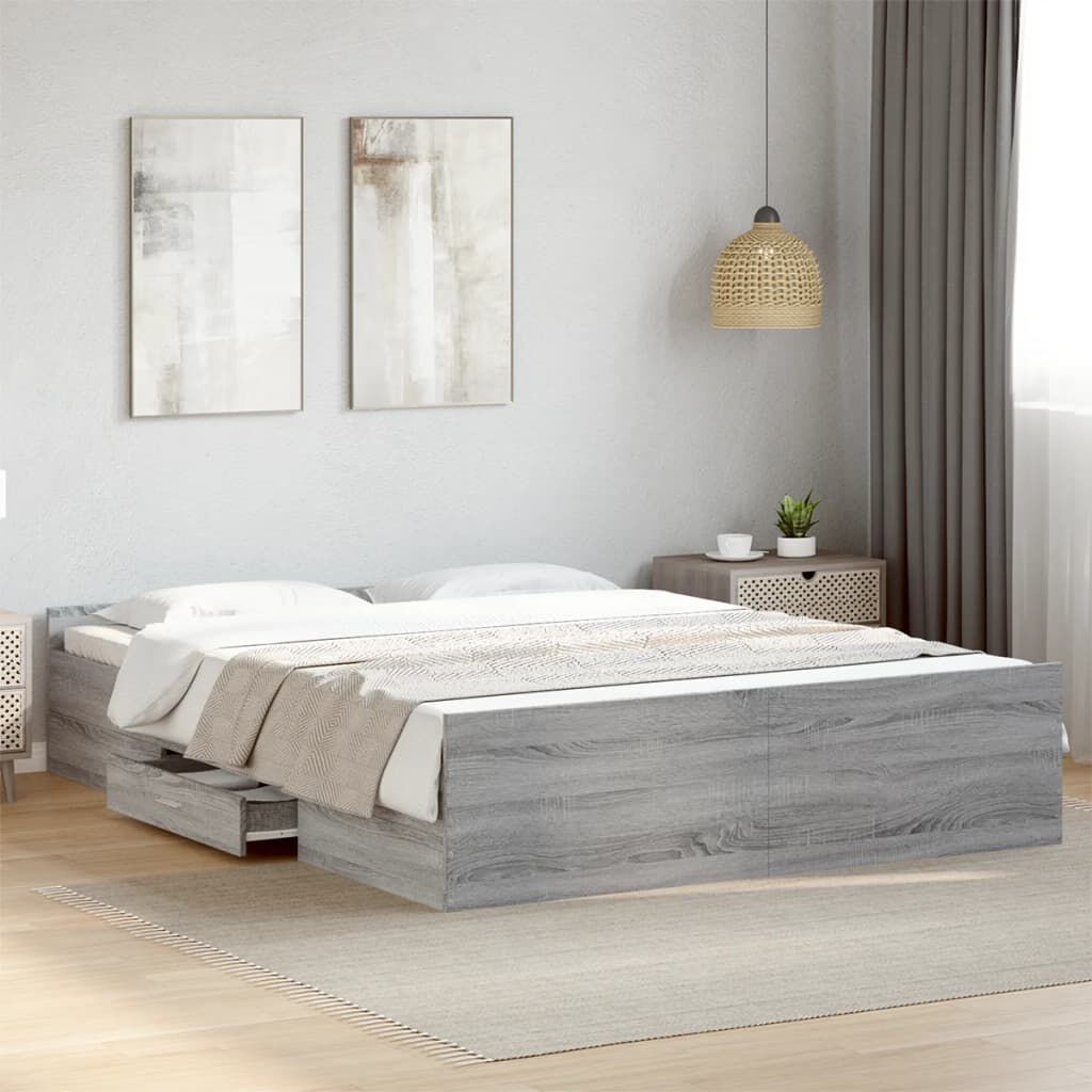 vidaXL Πλαίσιο Κρεβατιού με συρτάρια Γκρι sonoma 160x200εκ. Επεξ. Ξύλο