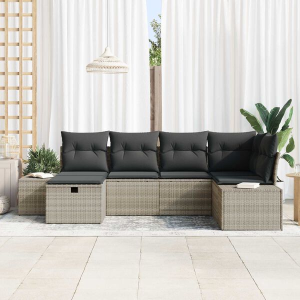 vidaXL Σετ Καναπέ Κήπου με μαξιλάρι 6 pcs Ανοιχτό γκρι Πολυ ράταν
