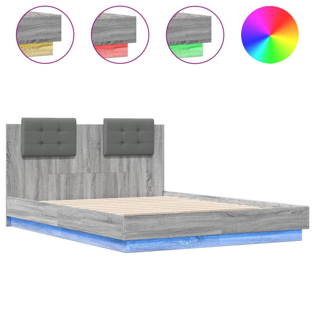 vidaXL Πλαίσιο Κρεβατιού με Κεφαλάρι/LED Γκρι Sonoma 135x190 εκ.
