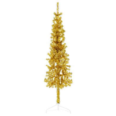 vidaXL Χριστουγεν. Δέντρο Slim Τεχνητό Μισό Με Βάση Χρυσό 150 εκ.