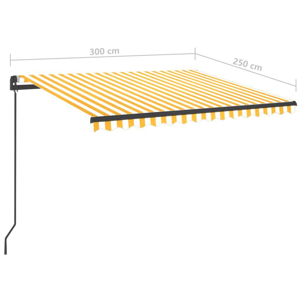 vidaXL Τέντα Συρόμενη Χειροκίνητη με LED Κίτρινο / Λευκό 3 x 2,5 μ.