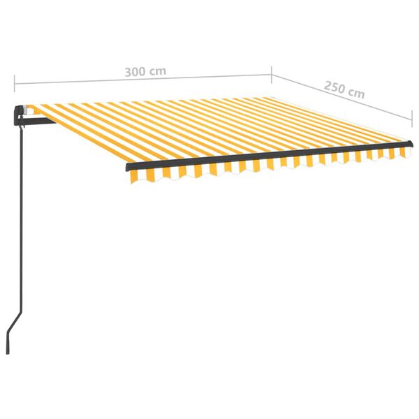 vidaXL Τέντα Συρόμενη Χειροκίνητη με LED Κίτρινο / Λευκό 3 x 2,5 μ.