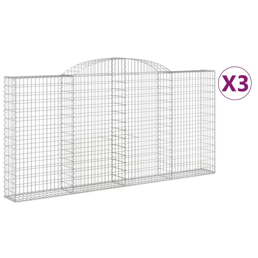 vidaXL Συρματοκιβώτια Τοξωτά 3 τεμ. 300x30x140/160 εκ. Γαλβαν. Ατσάλι