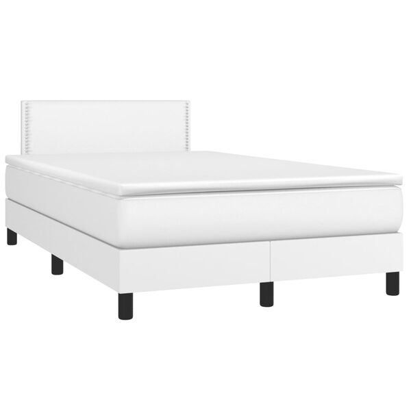 vidaXL Κρεβάτι Boxspring με Στρώμα & LED Λευκό 120x200 εκ. Συνθ. Δέρμα