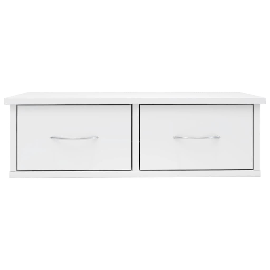 vidaXL Ράφι Τοίχου με Συρτάρια Γυαλ. Λευκό 60x26x18,5 εκ. Επεξ. Ξύλο