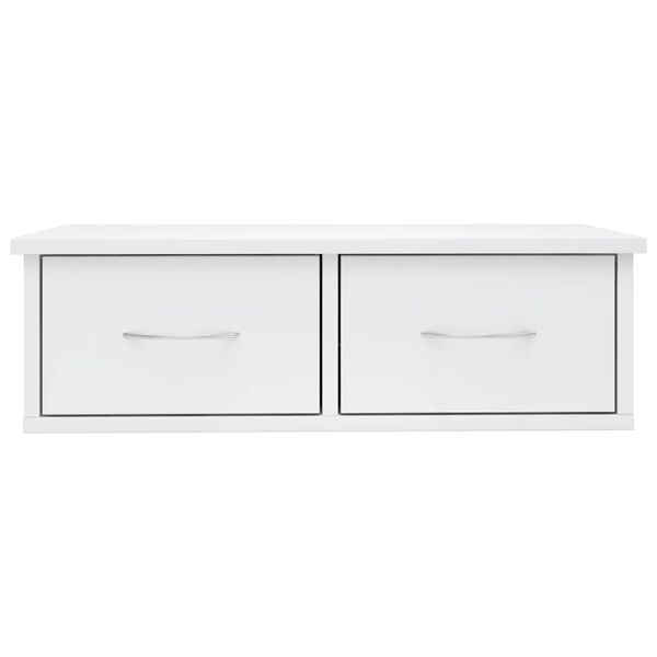 vidaXL Ράφι Τοίχου με Συρτάρια Γυαλ. Λευκό 60x26x18,5 εκ. Επεξ. Ξύλο