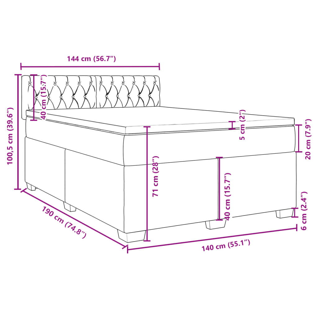 vidaXL Κρεβάτι Boxspring με Στρώμα Μπλε 140x190 εκ. Βελούδινο
