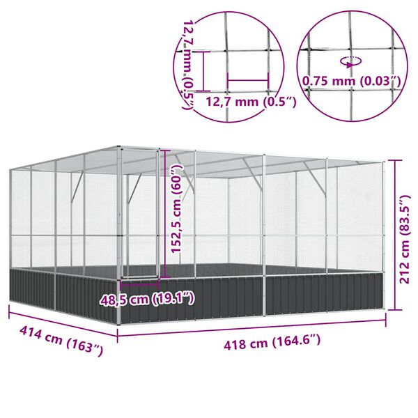 vidaXL Κλουβί Ασημένιο 418x414x212 εκ. Ατσάλινο