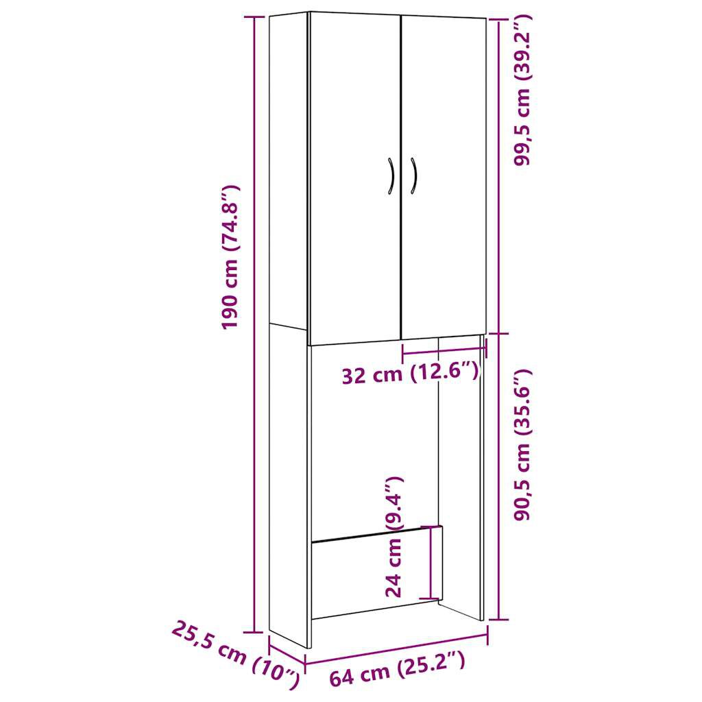 vidaXL Ντουλάπι Πλυντηρίου τεχνίτης Δρυς 64 x 25,5 x 190 εκ.