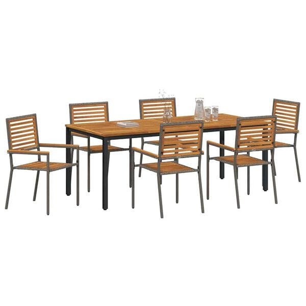 vidaXL Σέτ φαγητού για κήπο 7 pcs Γκρι και Καφέ 200 x 100 x 75 cm