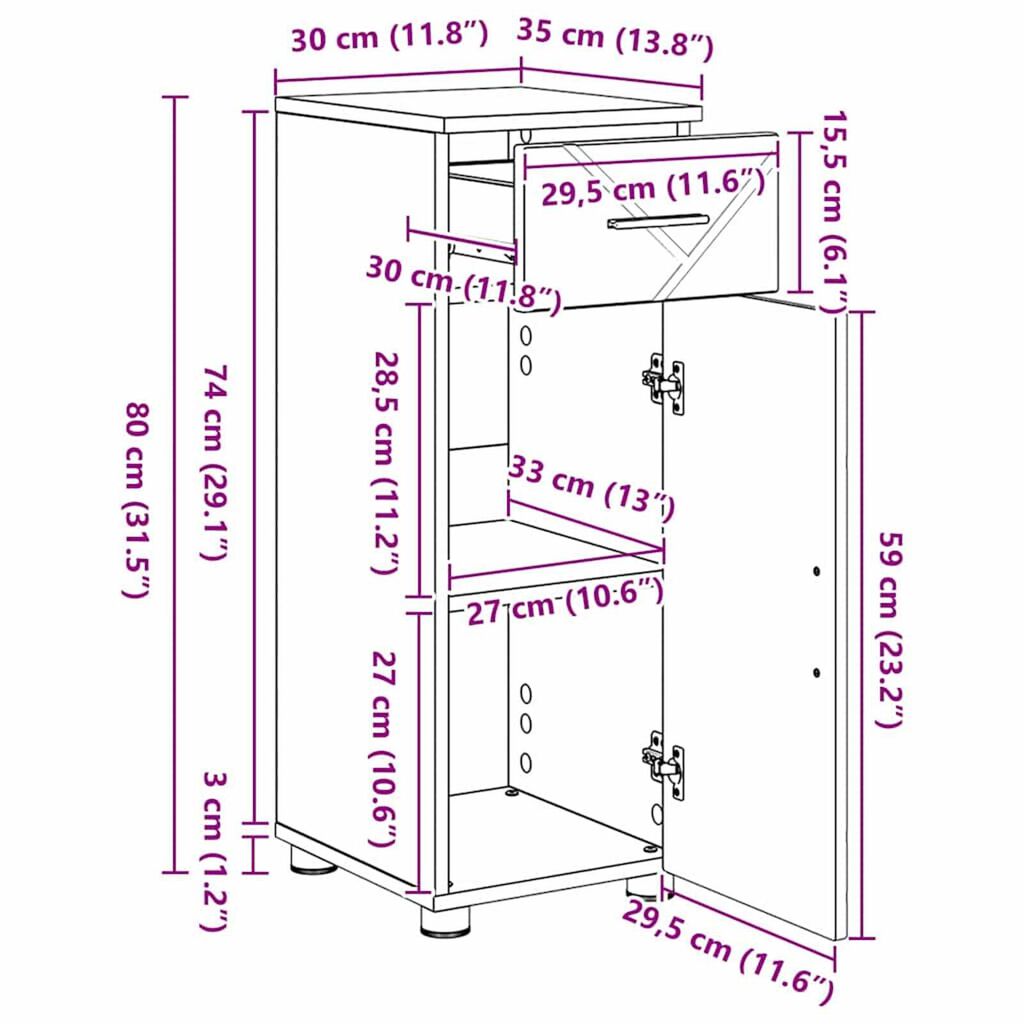 vidaXL Ντουλάπι Μπάνιου Λευκό 30 x 35 x 80 εκ Επεξεργασμένο ξύλο