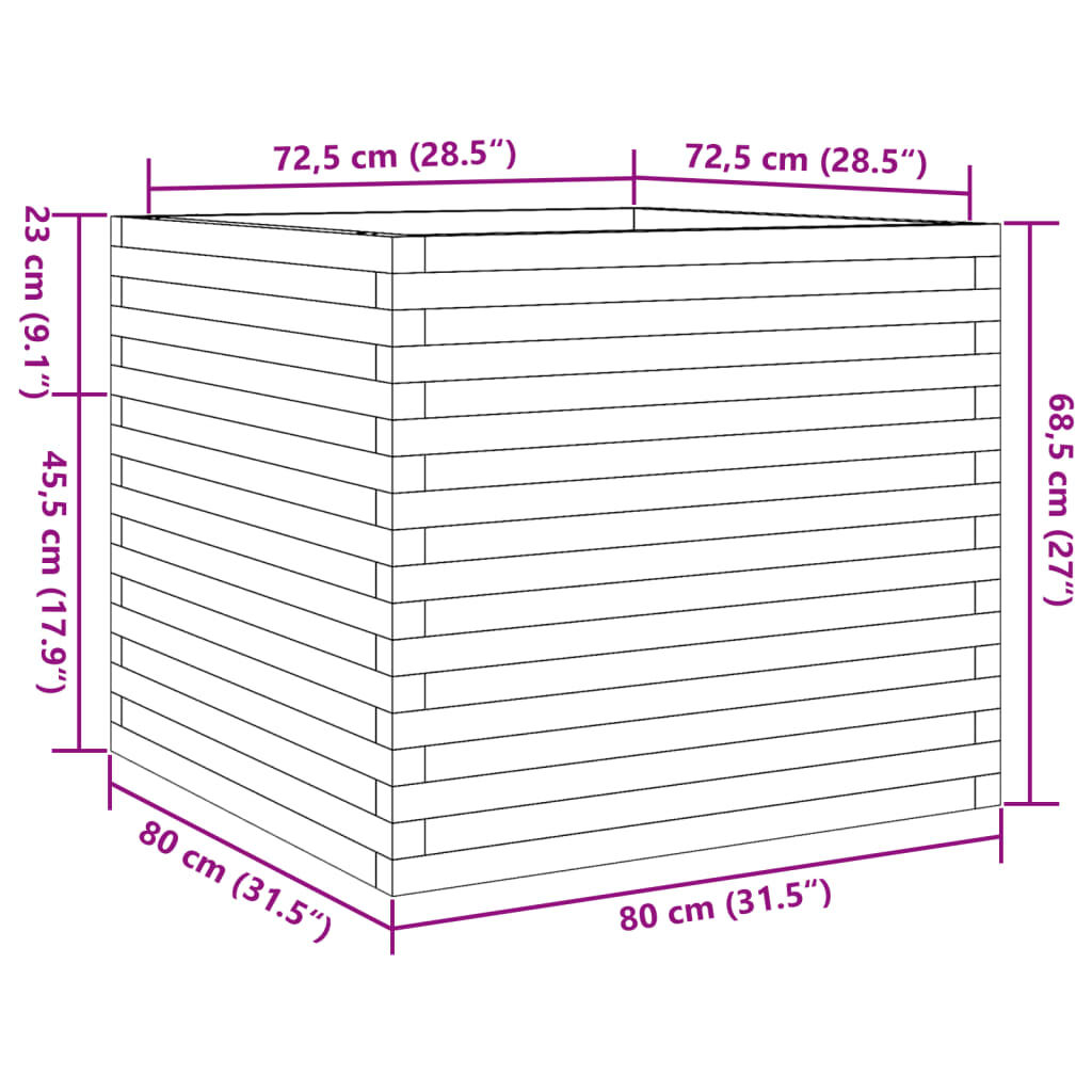 vidaXL Ζαρντινιέρα Λευκή 80x80x68,5 εκ. από Μασίφ Ξύλο Πεύκου