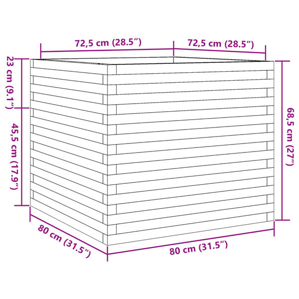 vidaXL Ζαρντινιέρα Λευκή 80x80x68,5 εκ. από Μασίφ Ξύλο Πεύκου
