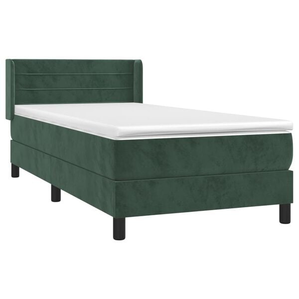 vidaXL Κρεβάτι Boxspring με Στρώμα Σκούρο Πράσινο 90x200 εκ. Βελούδινο