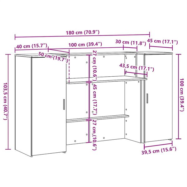 vidaXL Γραφείο υποδοχής Μαύρο Δρυς 180x50x103,5 εκ. Επεξεργασμένο Ξύλο