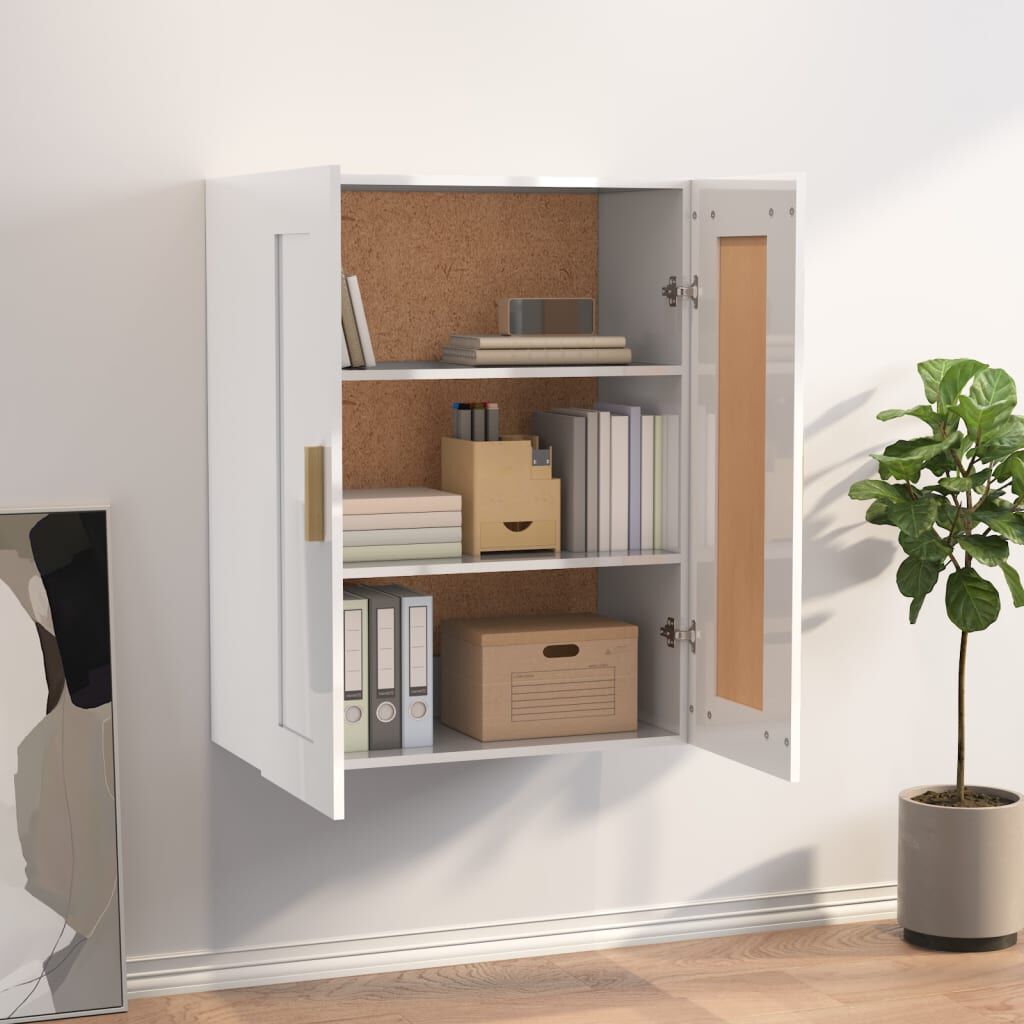 vidaXL Ντουλάπι Τοίχου Γυαλιστερό Λευκό 69,5x32,5x90 εκ. Επεξεργ. Ξύλο