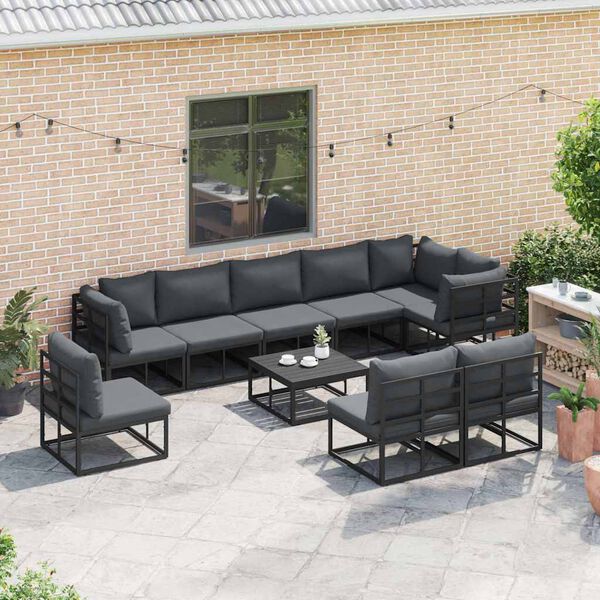 vidaXL Σετ Καναπέ Κήπου με μαξιλάρι 9 pcs Μαύρο Αλουμίνιο