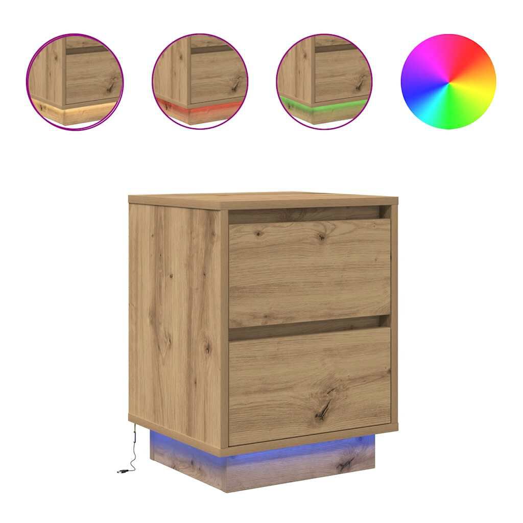 vidaXL Κομοδίνα με φώτα LED 2 τεμάχια Artisan Oak 38x34x50 cm