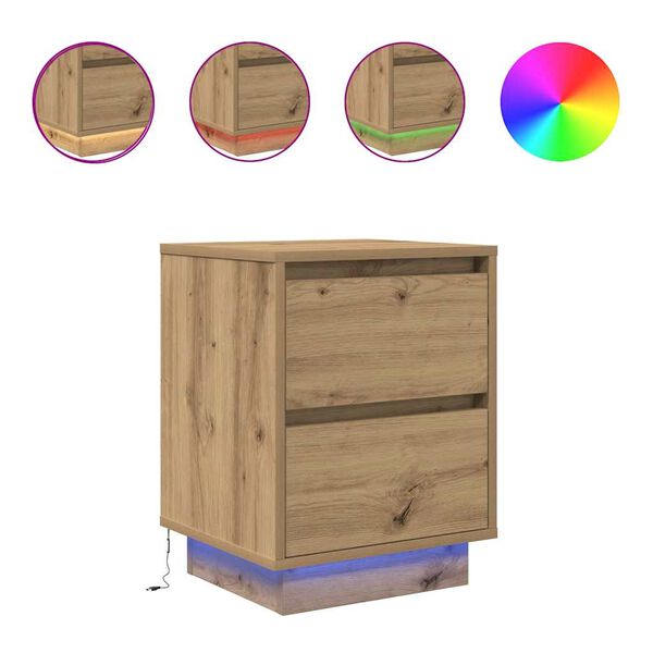 vidaXL Κομοδίνα με φώτα LED 2 τεμάχια Artisan Oak 38x34x50 cm