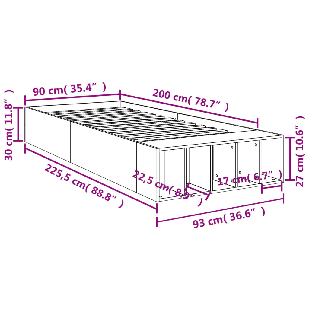 vidaXL Πλαίσιο Κρεβατιού Sonoma Δρυς 90x200 εκ. Επεξεργασμένο Ξύλο
