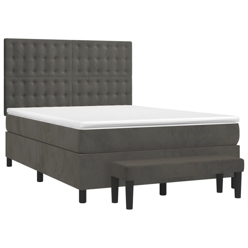 vidaXL Κρεβάτι Boxspring με Στρώμα Σκούρο Γκρι 140x190 εκ. Βελούδινο