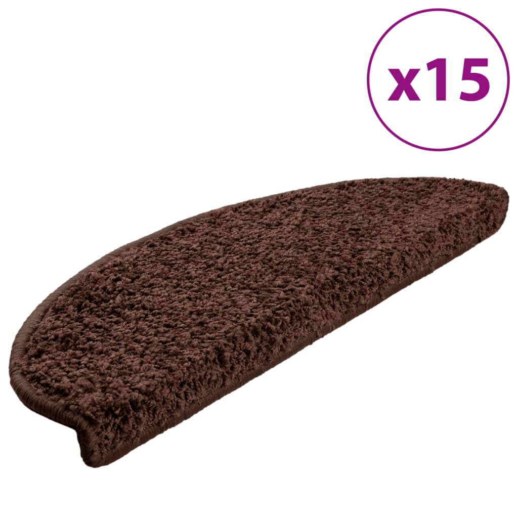 vidaXL Πατάκια Σκάλας Μοκέτα 15 τεμ. Καφέ 65 x 21 x 4 εκ.