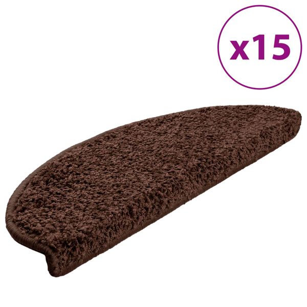 vidaXL Πατάκια Σκάλας Μοκέτα 15 τεμ. Καφέ 65 x 21 x 4 εκ.