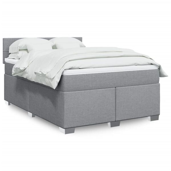 vidaXL Κρεβάτι Boxspring με Στρώμα Ανοιχτό Γκρι 140x190 εκ. Υφασμάτινο
