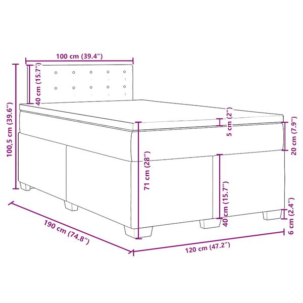 vidaXL Κρεβάτι Boxspring με Στρώμα Ανοιχτό Γκρι 120x190 εκ. Υφασμάτινο
